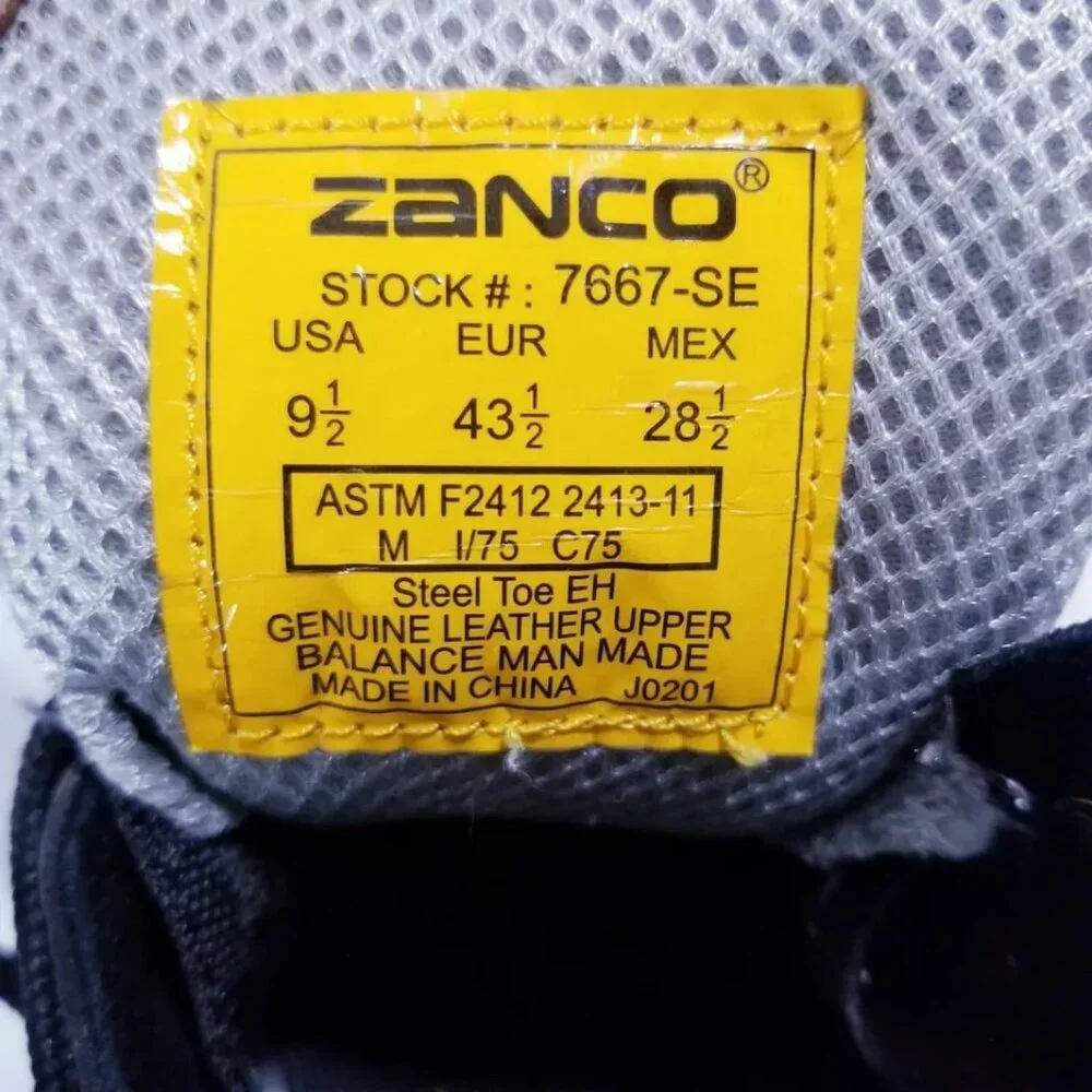 Zanco Black Pebbled Genuine Leather Lace Up Steel Toe Boots Men Size 9.5